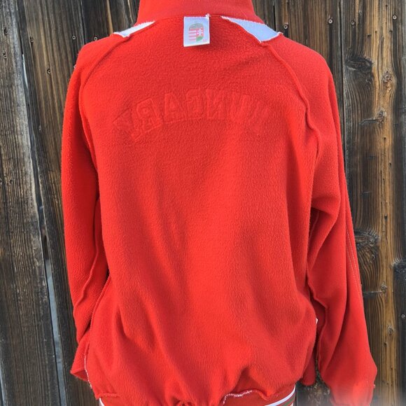 Hungary Fleece Red Jacket with Patch and Embossed Lettering on Back Men's Medium - Picture 6 of 12
